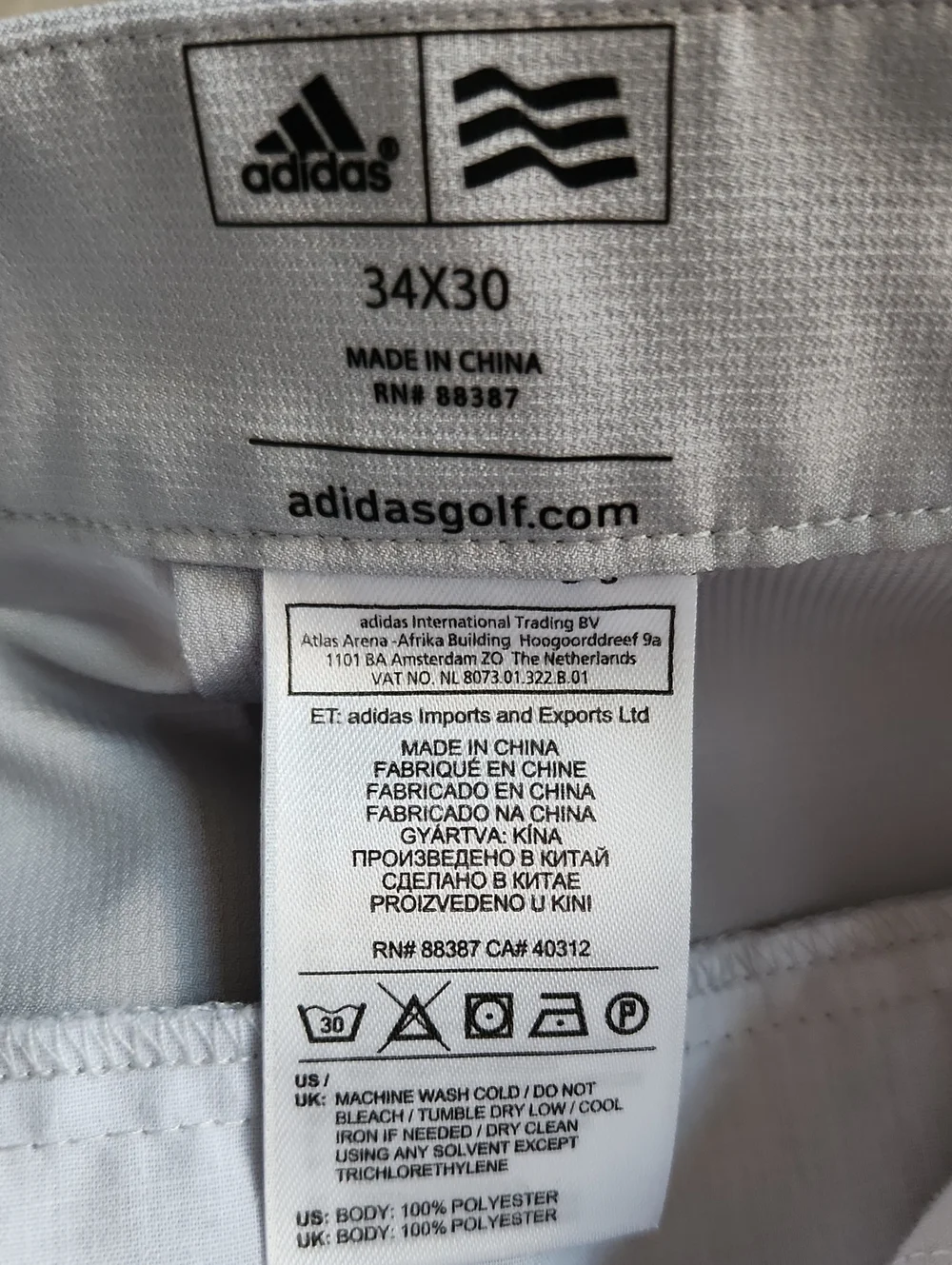Adidas Men's Grey Performance Golf Pants 34 X 30